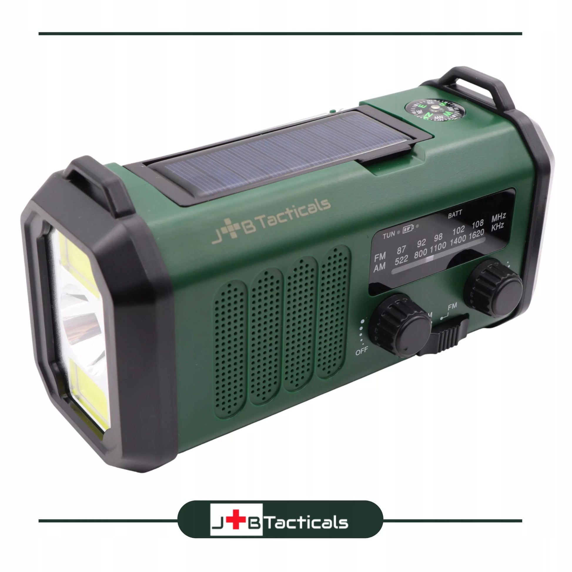 Nešiojamas avarinis FM/AM radijas JB Tacticals , saulės energija, su rankena, maitinimo funkcija, žibintuvėlis