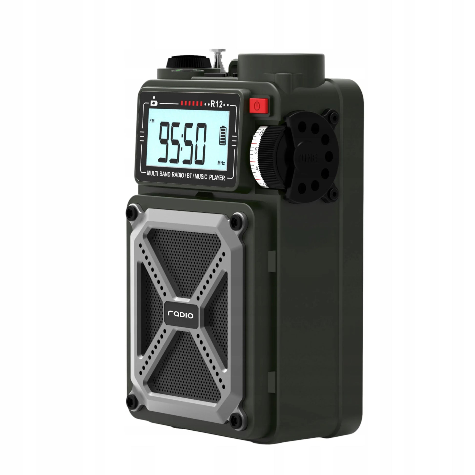 Nešiojamas avarinis radijas JB Tacticals žalias su SOS pavojaus signalu ir Bluetooth
