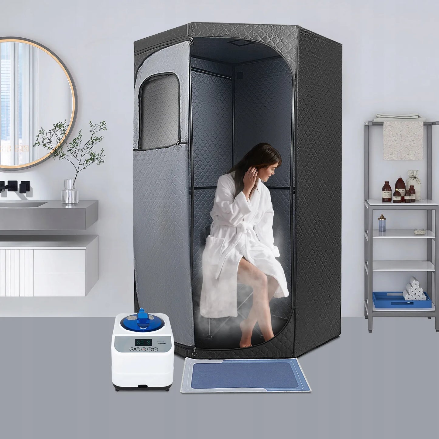 Nešiojamas kombinuotas saunos rinkinys su kėde ir 1350 W garų generatoriumi