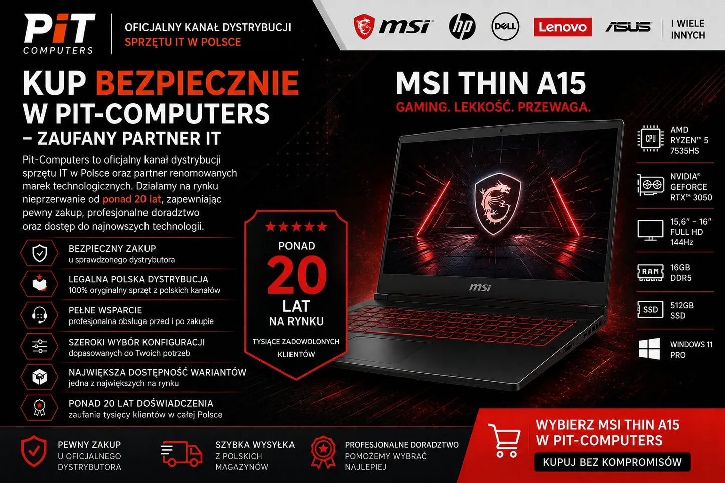Nešiojamas kompiuteris MSI Thin A15 Ryzen 5-7535HS 16GB 512GB SSD M.2 Win11 RTX3050 144Hz