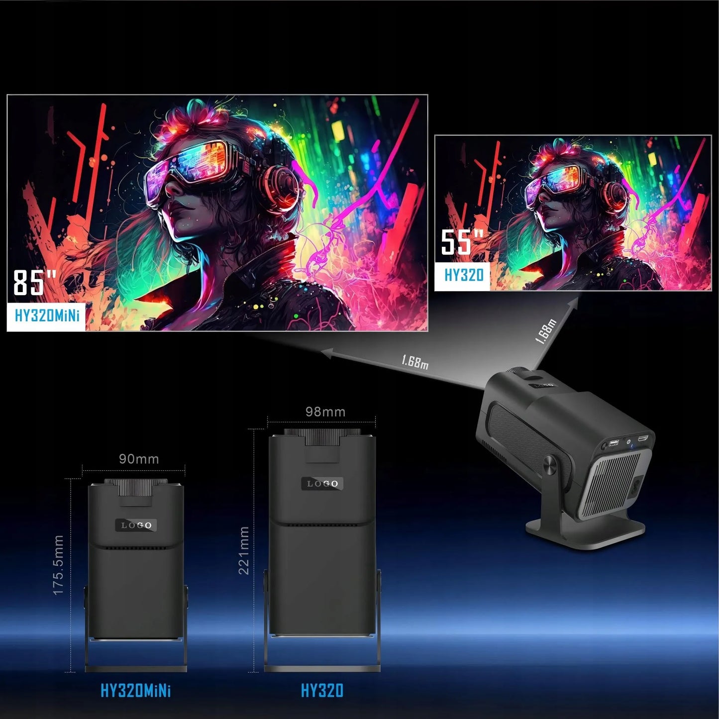 Nešiojamas LED projektorius HY320 4K Android Smart TV WiFi