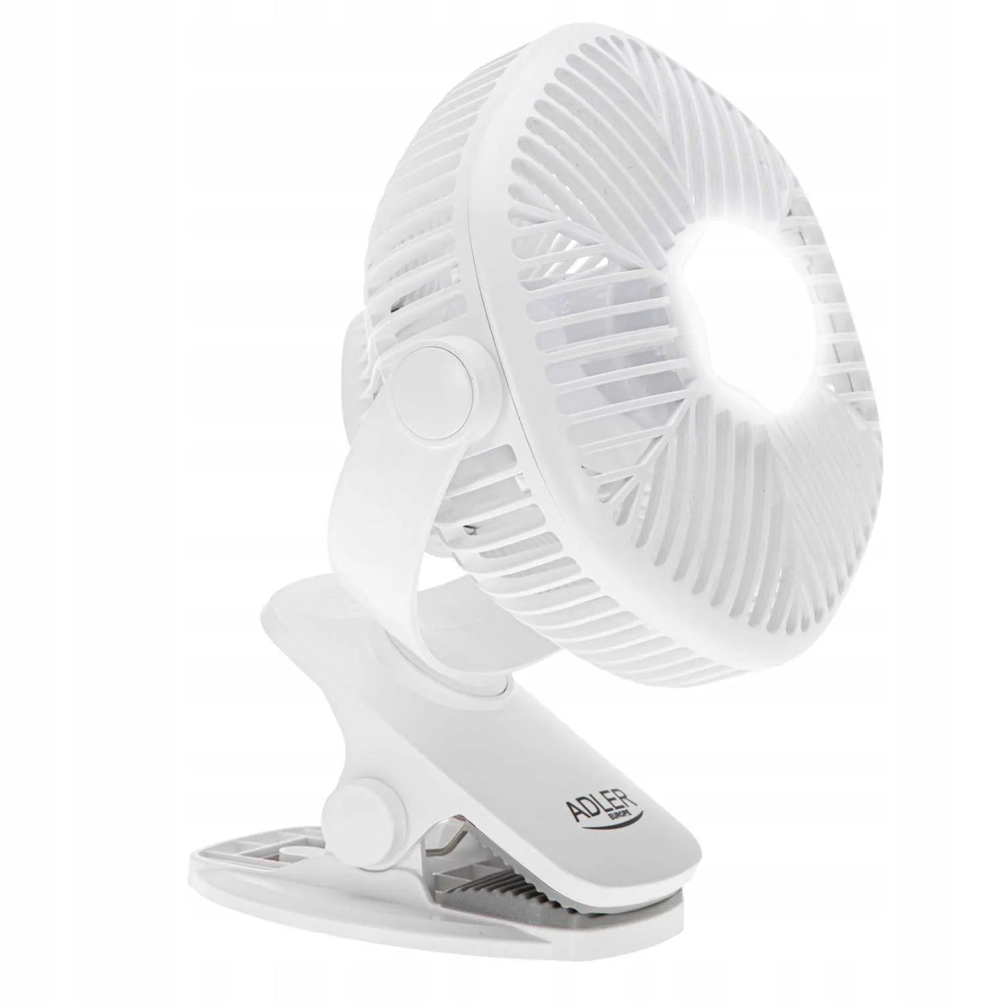 Nešiojamas mini stalinis ventiliatorius Adler su LED lempute ir spaustuku