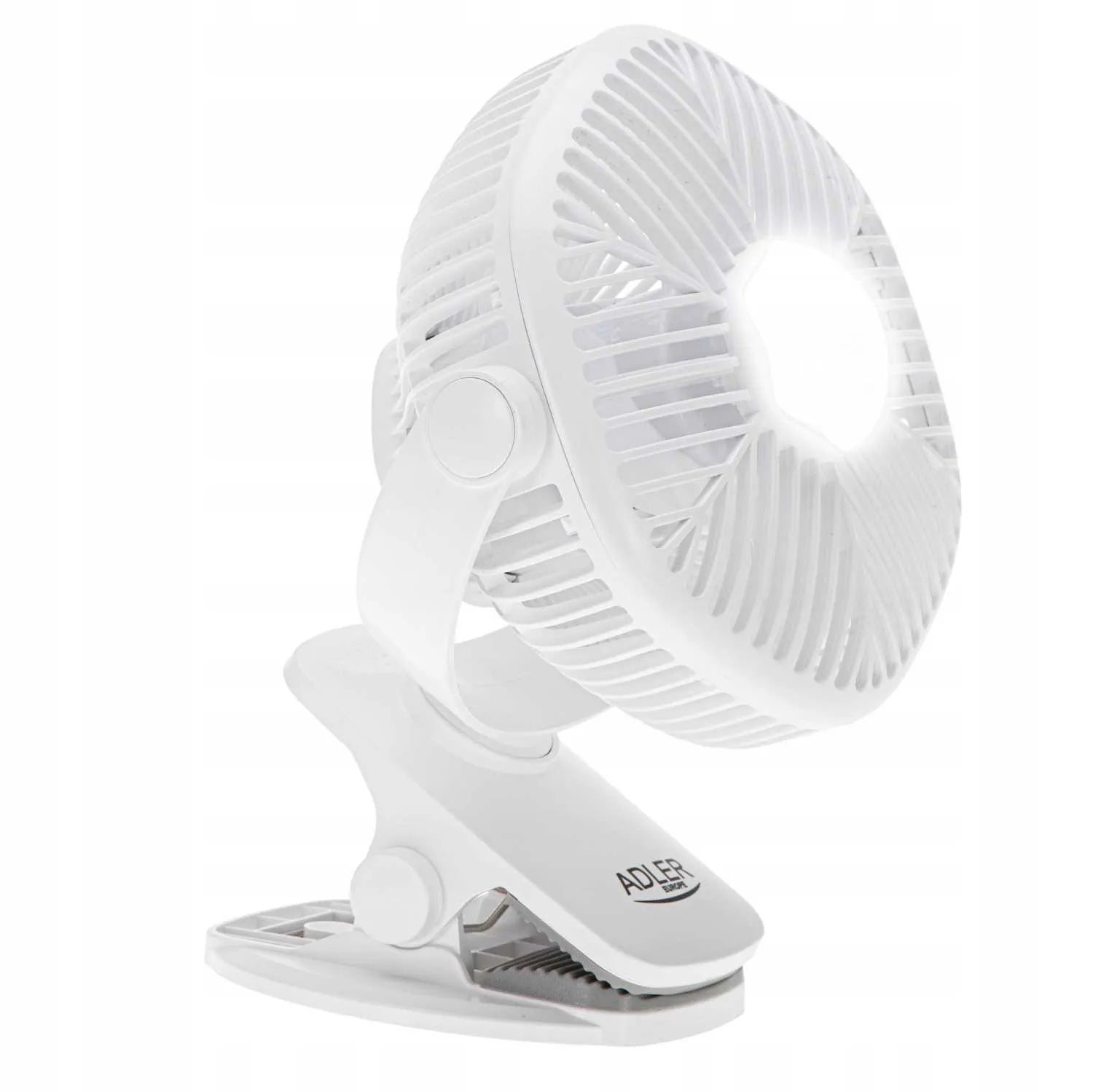 Nešiojamas mini stalinis ventiliatorius Adler su LED lempute ir spaustuku