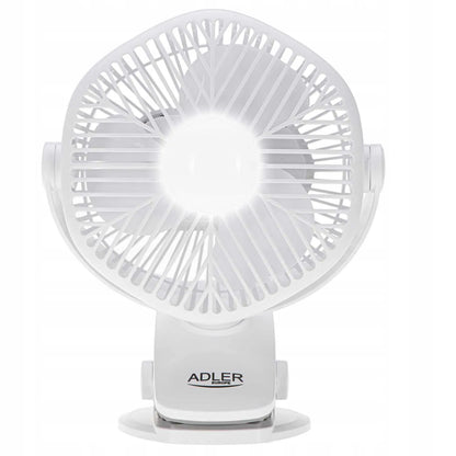 Nešiojamas mini stalinis ventiliatorius Adler su LED lempute ir spaustuku