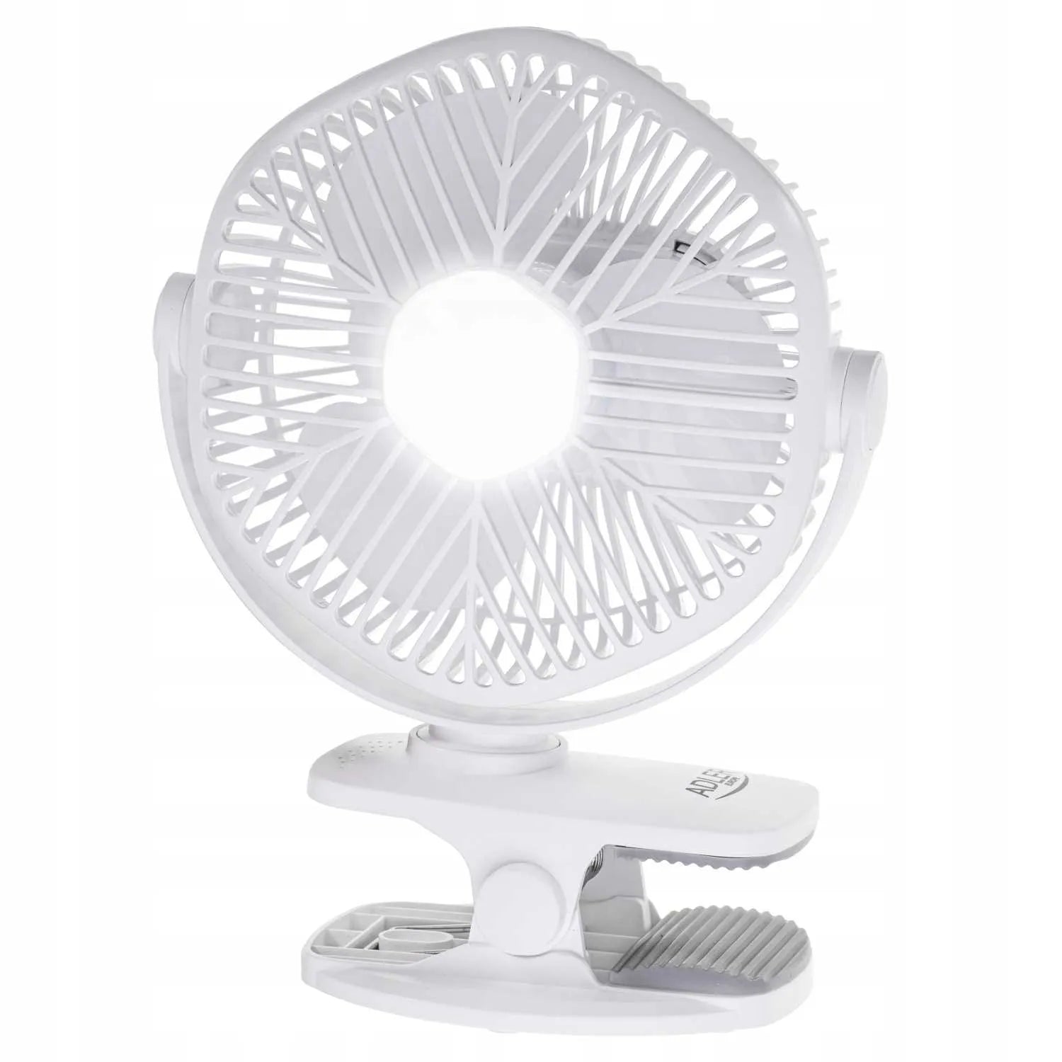 Nešiojamas mini stalinis ventiliatorius Adler su LED lempute ir spaustuku