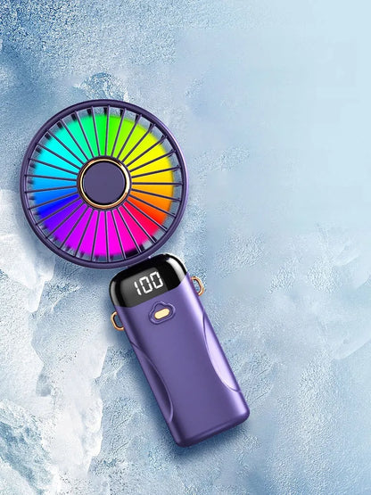 Nešiojamas mini ventiliatorius su USB, ekranu ir telefono stovu, geltonas/auksinis