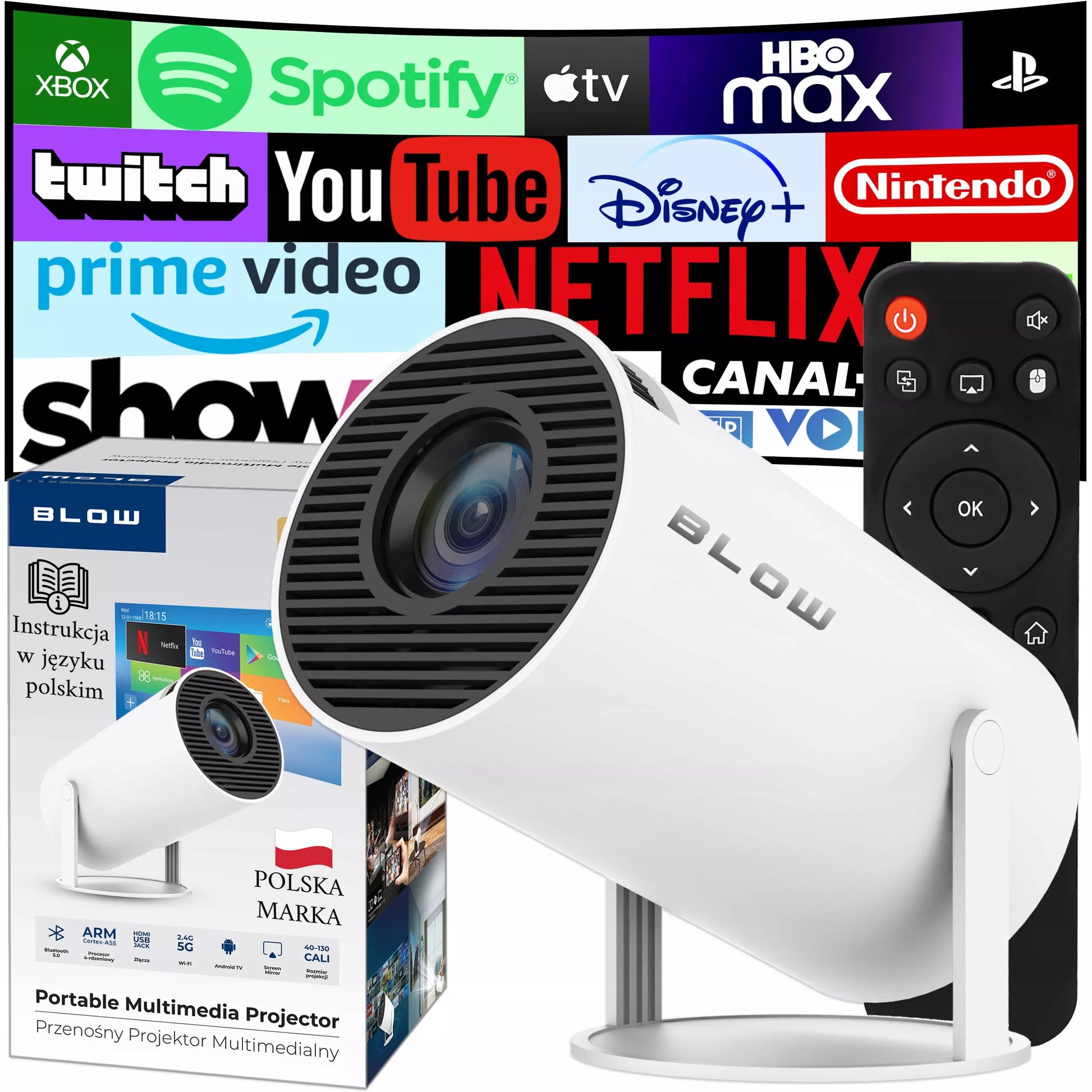 Nešiojamas pasukamas projektorius, Full HD, Android Smart TV, Wi-Fi