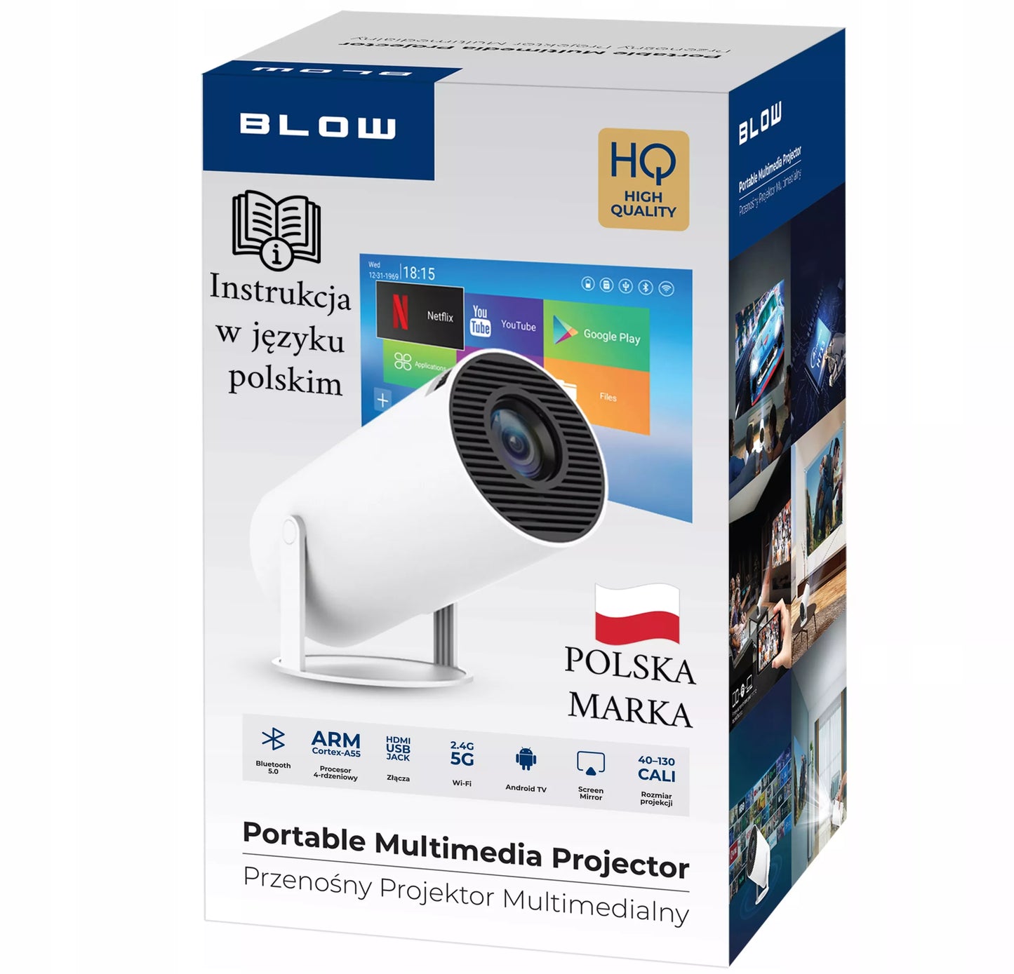 Nešiojamas pasukamas projektorius, Full HD, Android Smart TV, Wi-Fi
