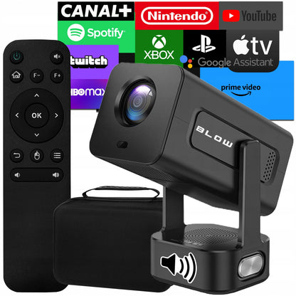 Nešiojamas projektorius „Android Smart TV“ „Wi-Fi“ „Full HD“ + dėklas ir garsiakalbis