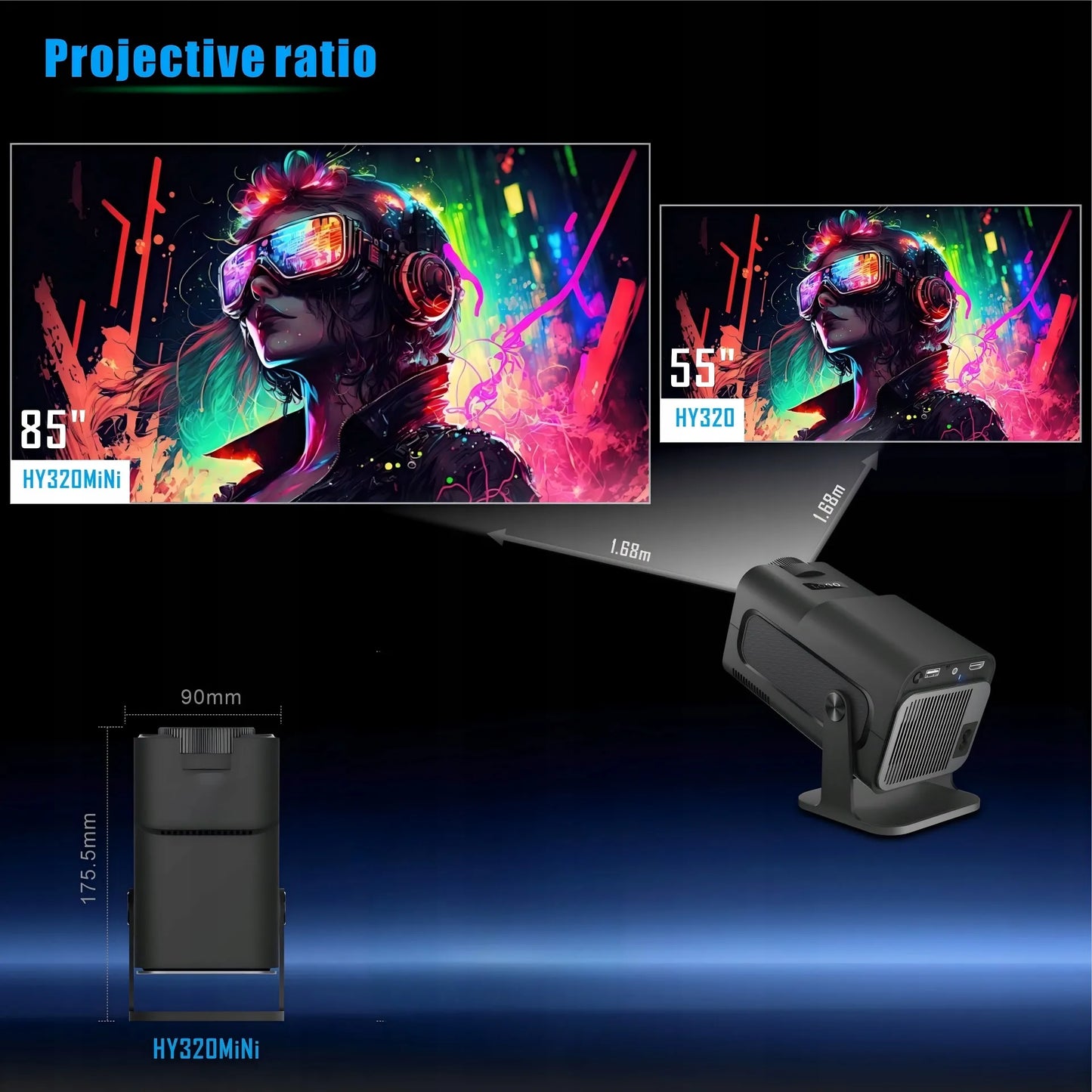 Nešiojamas projektorius HY320 MINI SMART HD LED ANDROID WiFi TV 150"