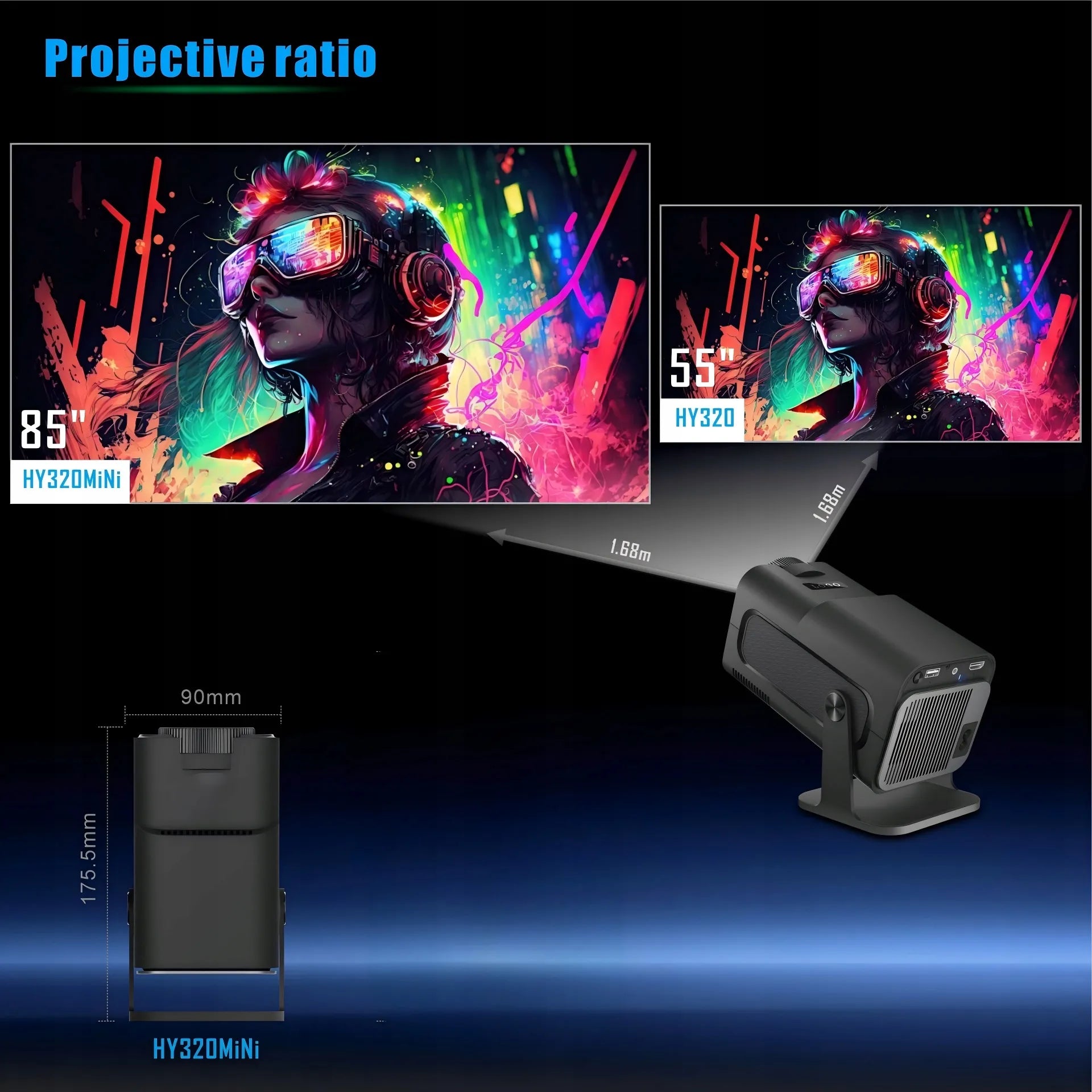 Nešiojamas projektorius HY320 MINI SMART HD LED ANDROID WiFi TV 150"