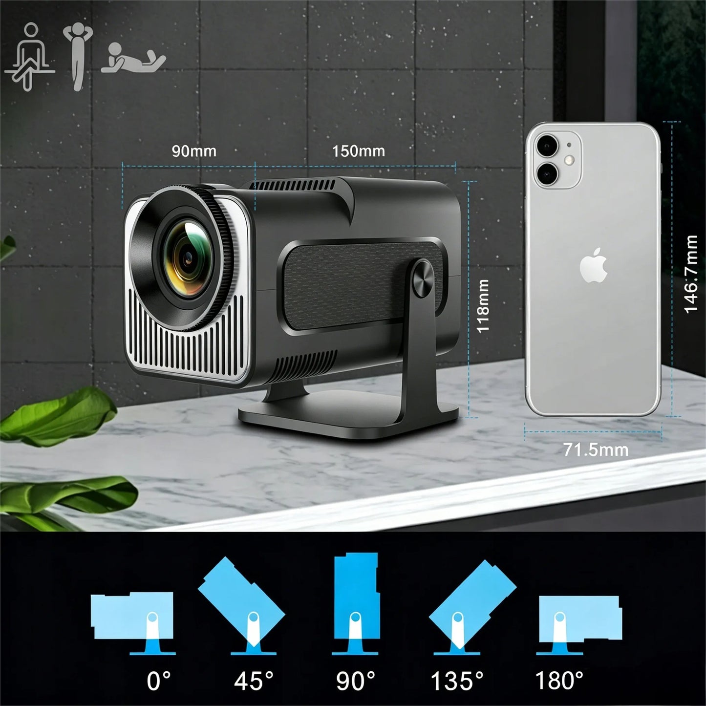 Nešiojamas projektorius HY320 MINI SMART HD LED ANDROID WiFi TV 150"