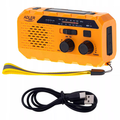 Nešiojamas radijas su alkūne, saulės energija, dynamo, žibintuvėliu ir powerbank funkcija