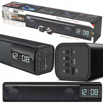 Nešiojamas „Soundbar“ garsiakalbis su žadintuvu „Bluetooth 5.0 Adler“
