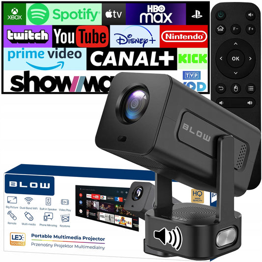 Nešiojamasis „BLOW“ projektorius „Android Smart TV“ su „Wi-Fi“, juodas, 720p, su garsiakalbiu