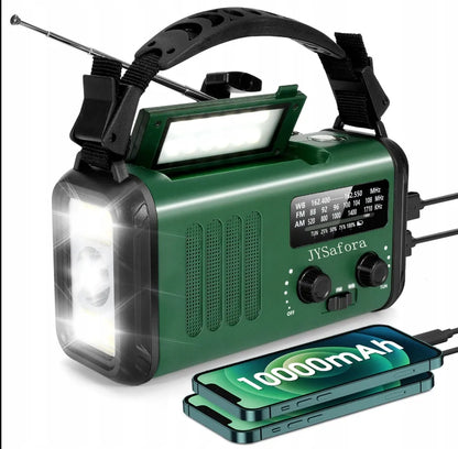Nešiojamasis radijas su rankine dinamąja ir saulės įkrova, avarinis „Powerbank“ ir statybinis radijas
