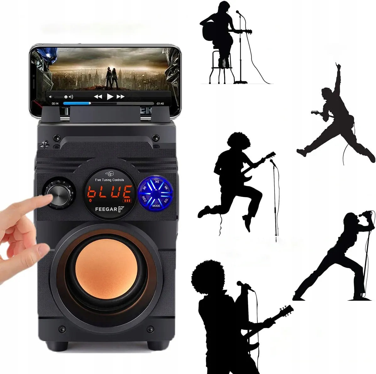 Nešiojamoji „Bluetooth“ kolonėlė Feegar ShowJet su karaoke mikrofonu, 3,5 mm AUX