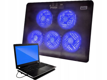 Nešiojamojo kompiuterio aušinimo stovas „Retoo“, 17 colių, 5 ventiliatoriai, LED, USB