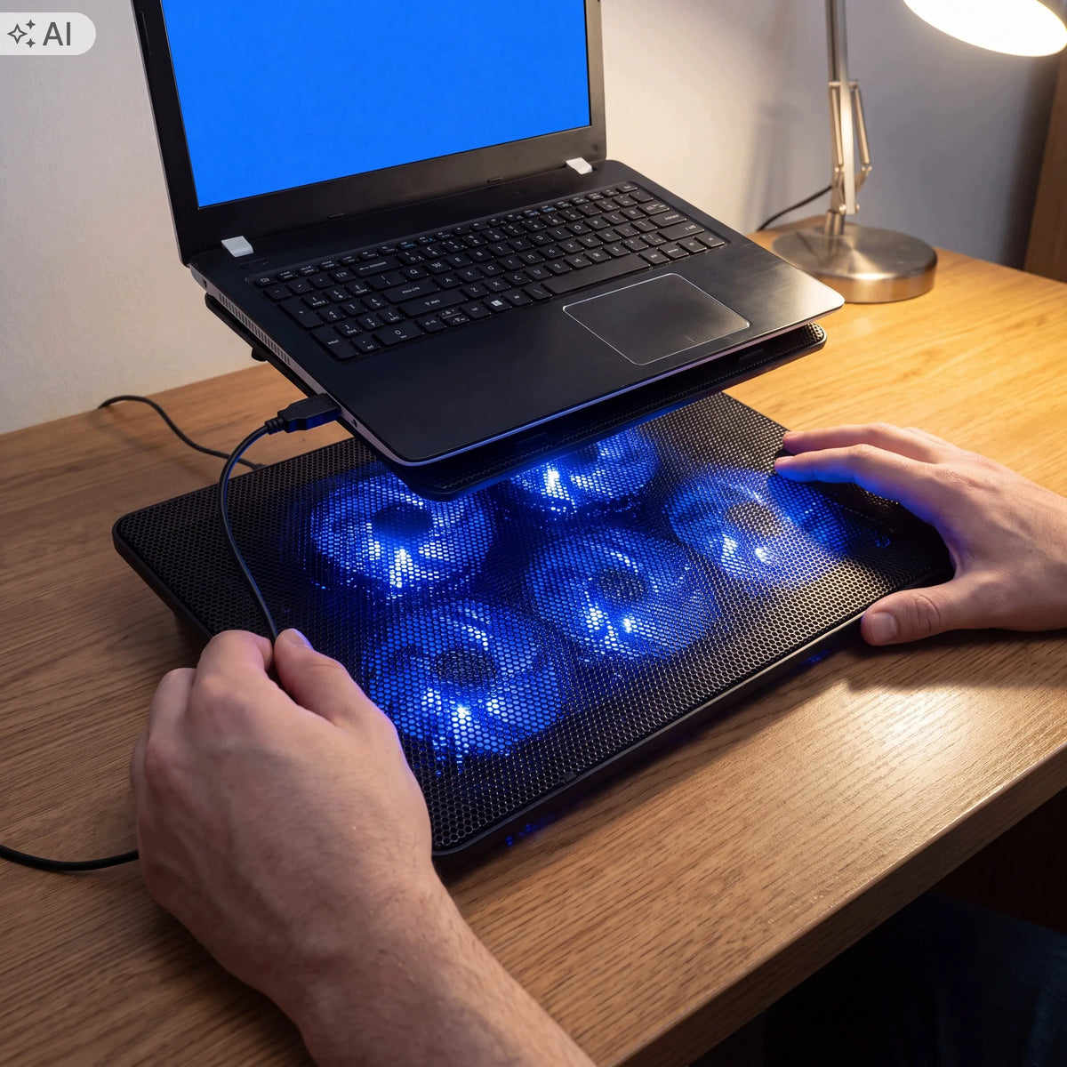 Nešiojamojo kompiuterio aušinimo stovas „Retoo“, 17 colių, 5 ventiliatoriai, LED, USB