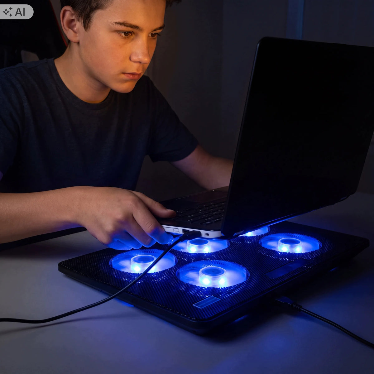 Nešiojamojo kompiuterio aušinimo stovas „Retoo“, 17 colių, 5 ventiliatoriai, LED, USB