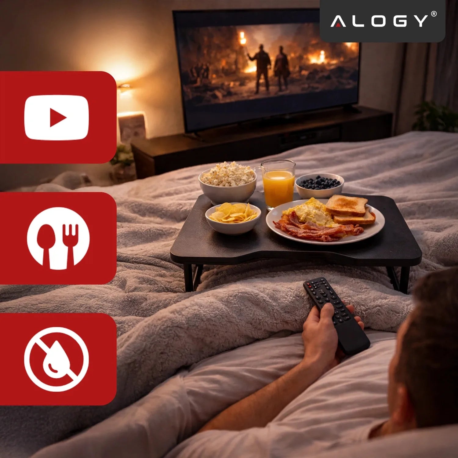 Nešiojamojo kompiuterio staliukas į lovą Alogy Carbon, sulankstomas, mobilus, stalviršis pusryčiams