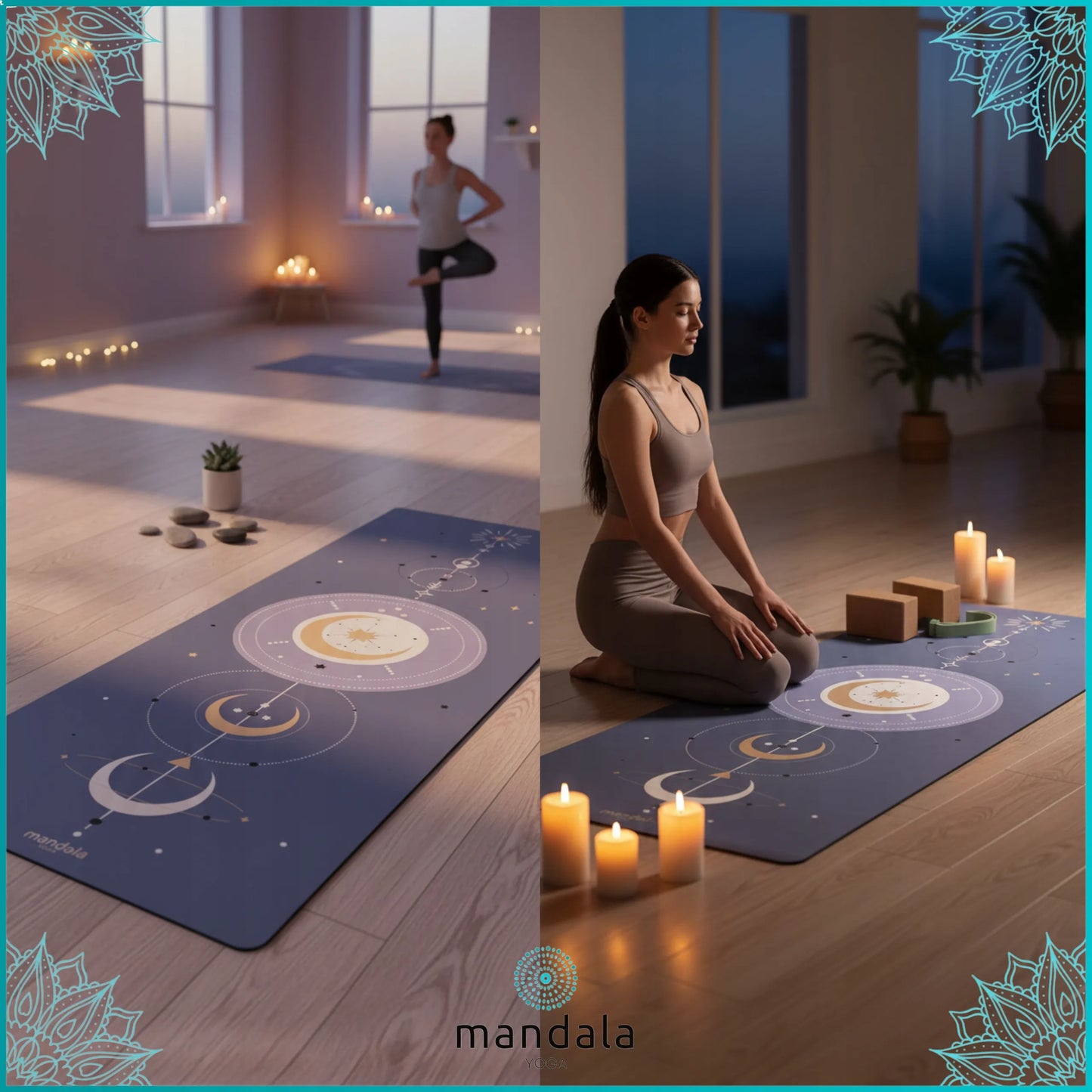 Neslystantis jogos kilimėlis MANDALA BLUE GALAXY su mikropluoštu 4mm PREMIUM PU
