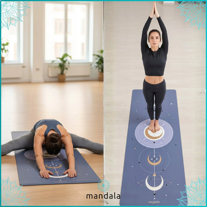 Neslystantis jogos kilimėlis MANDALA BLUE GALAXY su mikropluoštu 4mm PREMIUM PU