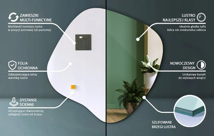 Netaisyklingas organinis sieninis veidrodis „Loft“, skirtas kabinetui, voniai ir miegamajam