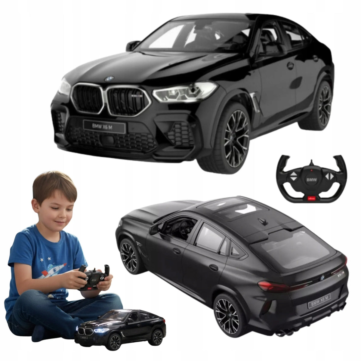 Nuotoliniu būdu valdomas automobilis BMW X6 M, 1:14, su LED žibintais, juodas