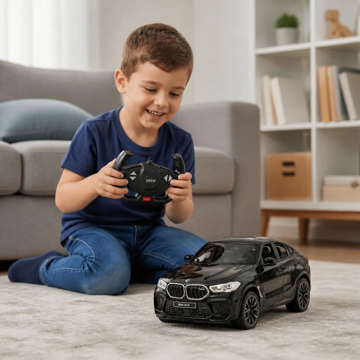 Nuotoliniu būdu valdomas automobilis BMW X6 M, 1:14, su LED žibintais, juodas