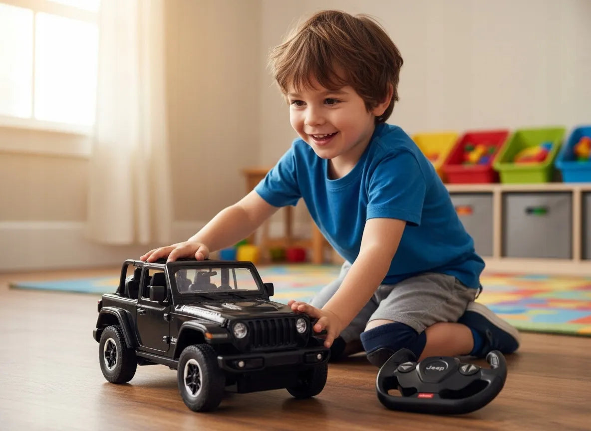 Nuotoliniu būdu valdomas automobilis Coil Jeep Wrangler RS, juodas, 1:14