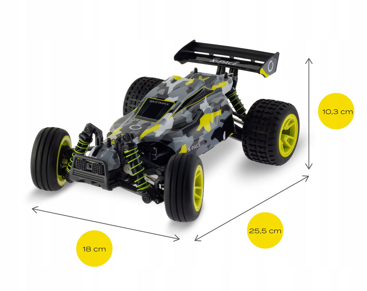 Nuotoliniu būdu valdomas automobilis OVERMAX X-PACE, veikimo nuotolis 100 m, greitis iki 45 km/h