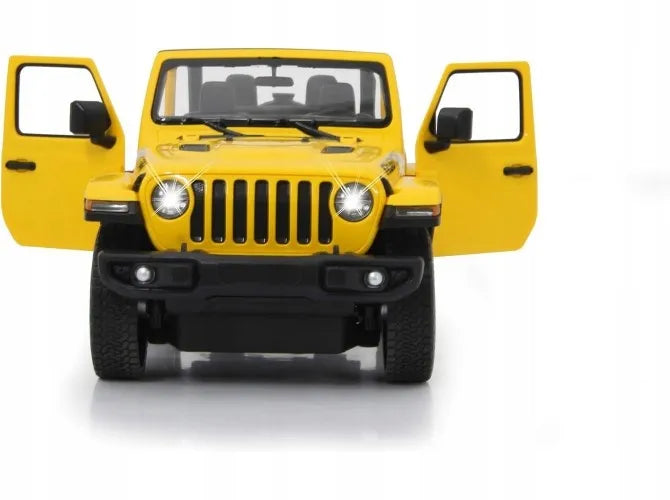 Nuotoliniu būdu valdomas automobilis RC su pulteliu, didelis geltonas Jeep Wrangler RS 1:14
