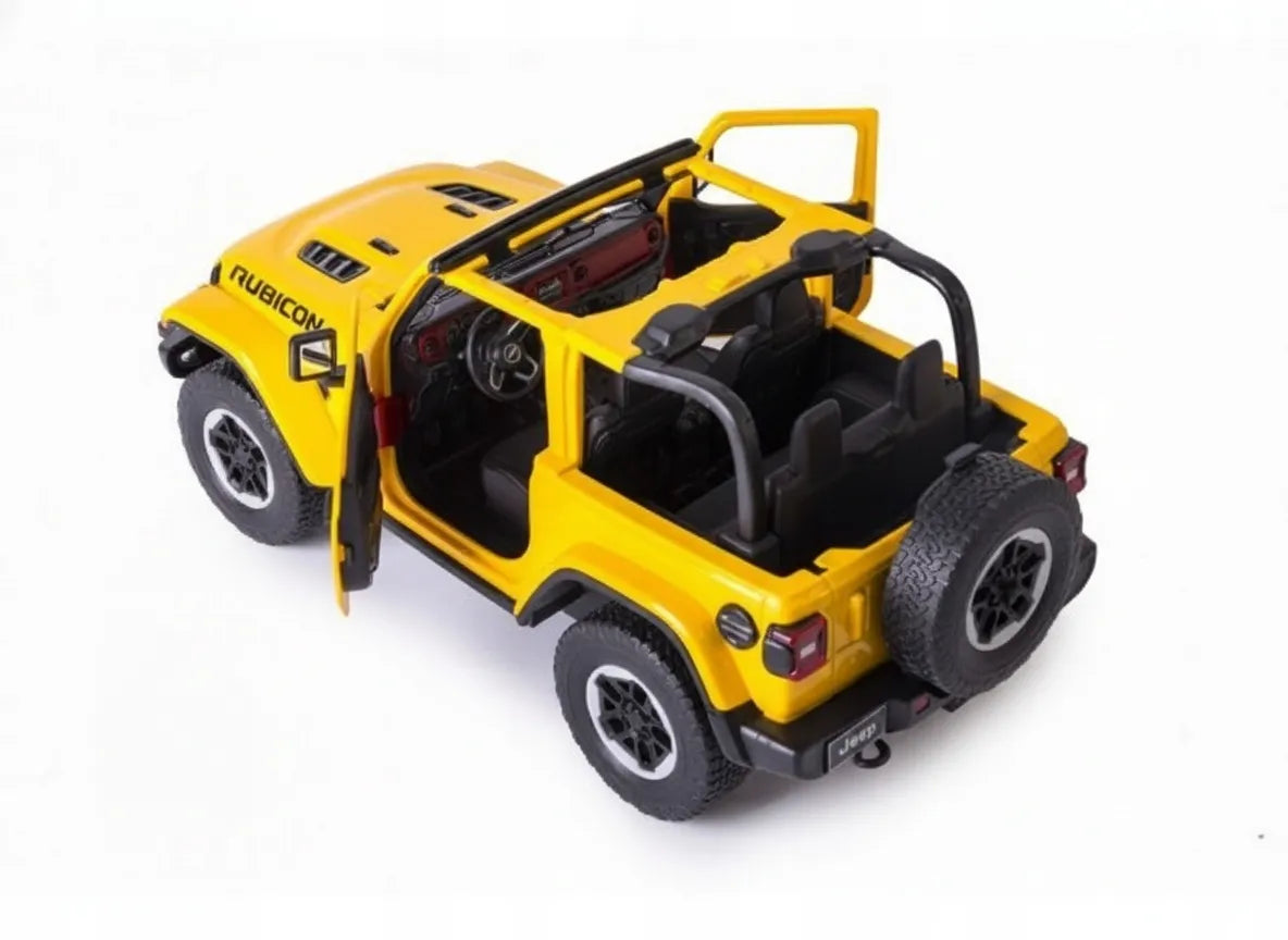 Nuotoliniu būdu valdomas automobilis RC su pulteliu, didelis geltonas Jeep Wrangler RS 1:14