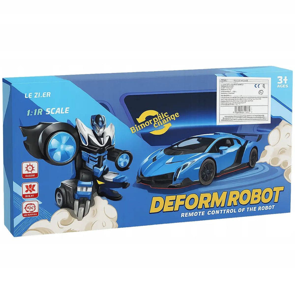 Nuotoliniu būdu valdomas automobilis-robotas „2 viename“, šviesos ir garsai, pultas, oranžinis