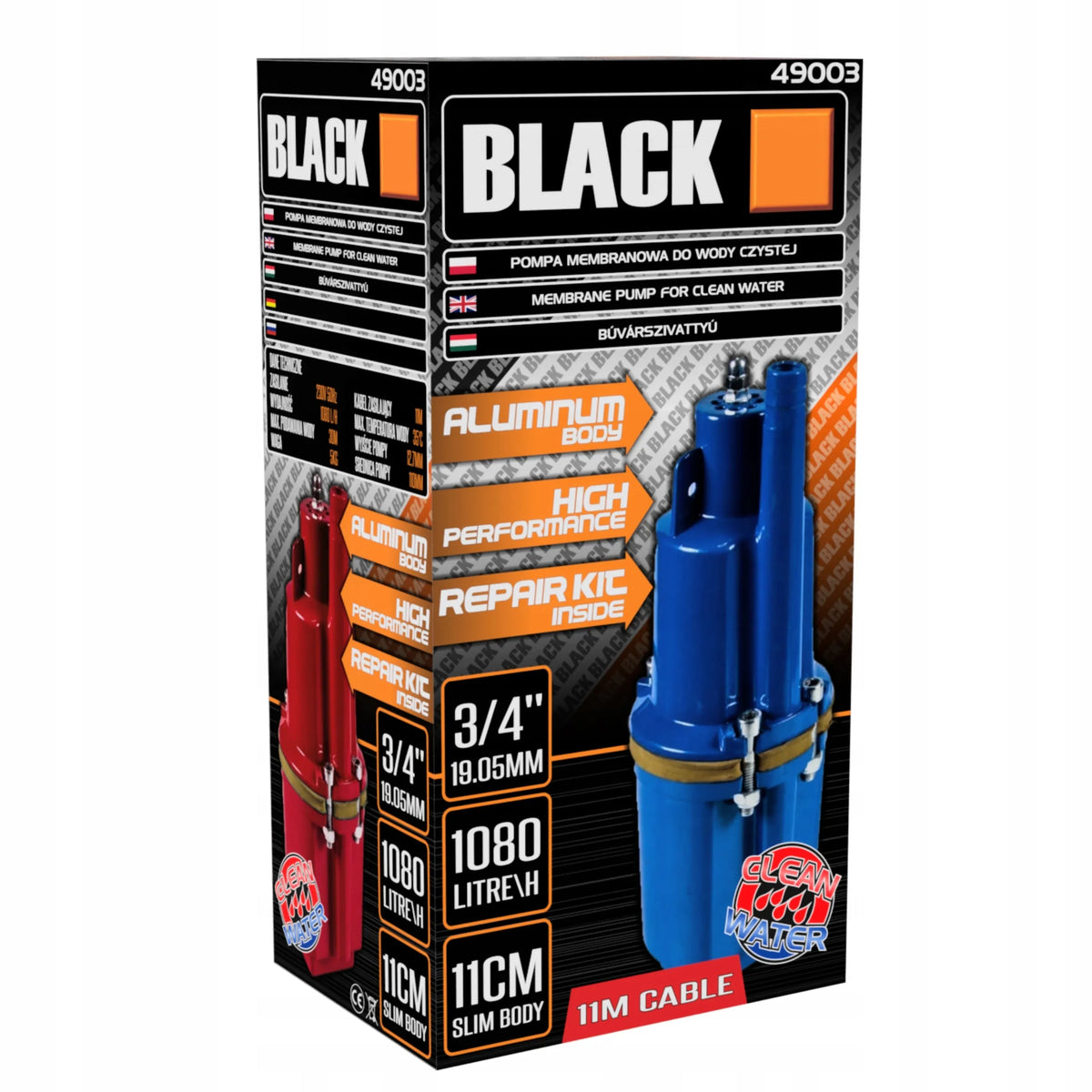 „Nurek“ panardinamasis membraninis gręžinio siurblys „Black“, 495 W, 11 m kabelis