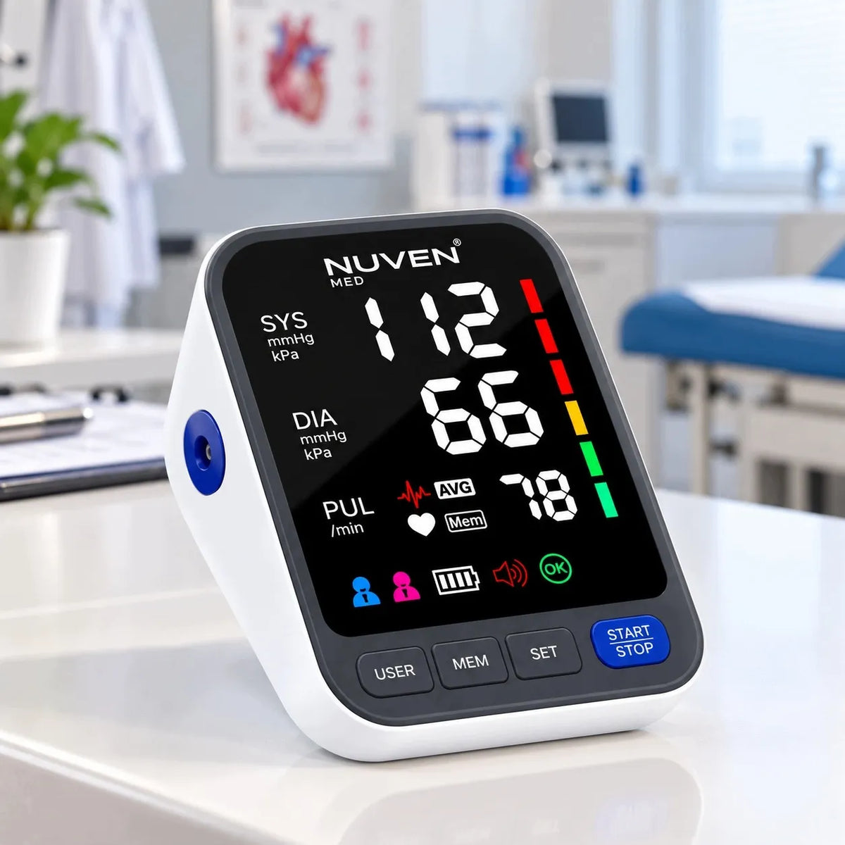 NUVEN žastinis kraujospūdžio matuoklis „Cardio Silver+“ su garsiniais pranešimais lenkų kalba, dideliu LCD ekranu, TUV