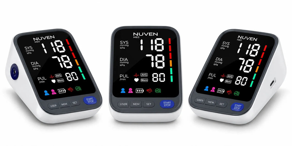 NUVEN žastinis kraujospūdžio matuoklis „Cardio Silver+“ su garsiniais pranešimais lenkų kalba, dideliu LCD ekranu, TUV