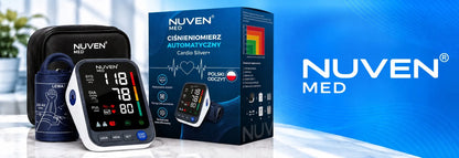 NUVEN žastinis kraujospūdžio matuoklis „Cardio Silver+“ su garsiniais pranešimais lenkų kalba, dideliu LCD ekranu, TUV