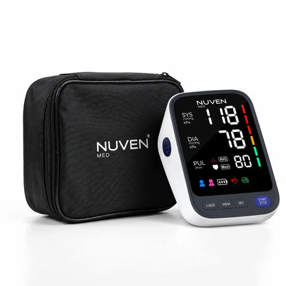 NUVEN žastinis kraujospūdžio matuoklis „Cardio Silver+“ su garsiniais pranešimais lenkų kalba, dideliu LCD ekranu, TUV