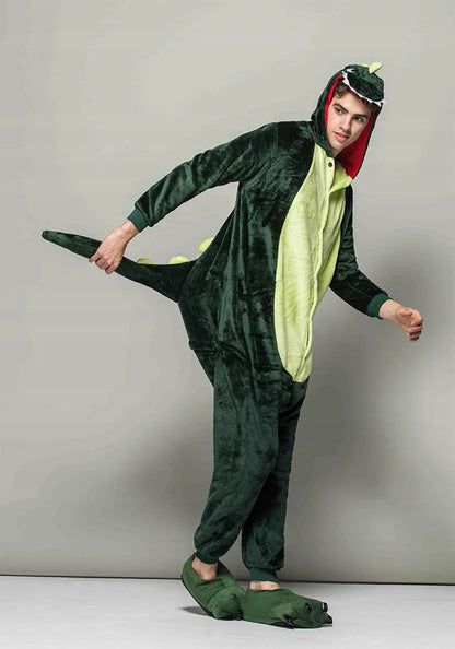 „Onesie“ tipo kigurumi pižama – žalio dinozauro kostiumas, XL, 175–185 cm