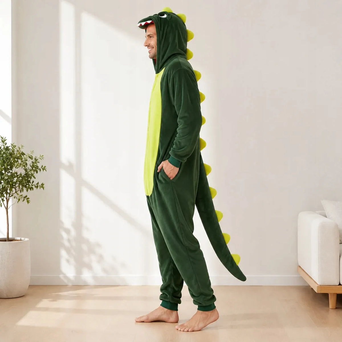„Onesie“ tipo kigurumi pižama – žalio dinozauro kostiumas, XL, 175–185 cm