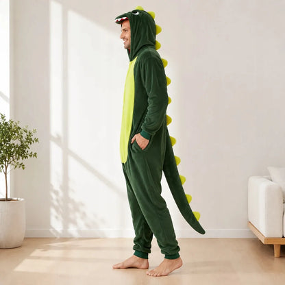 „Onesie“ tipo kigurumi pižama – žalio dinozauro kostiumas, XL, 175–185 cm
