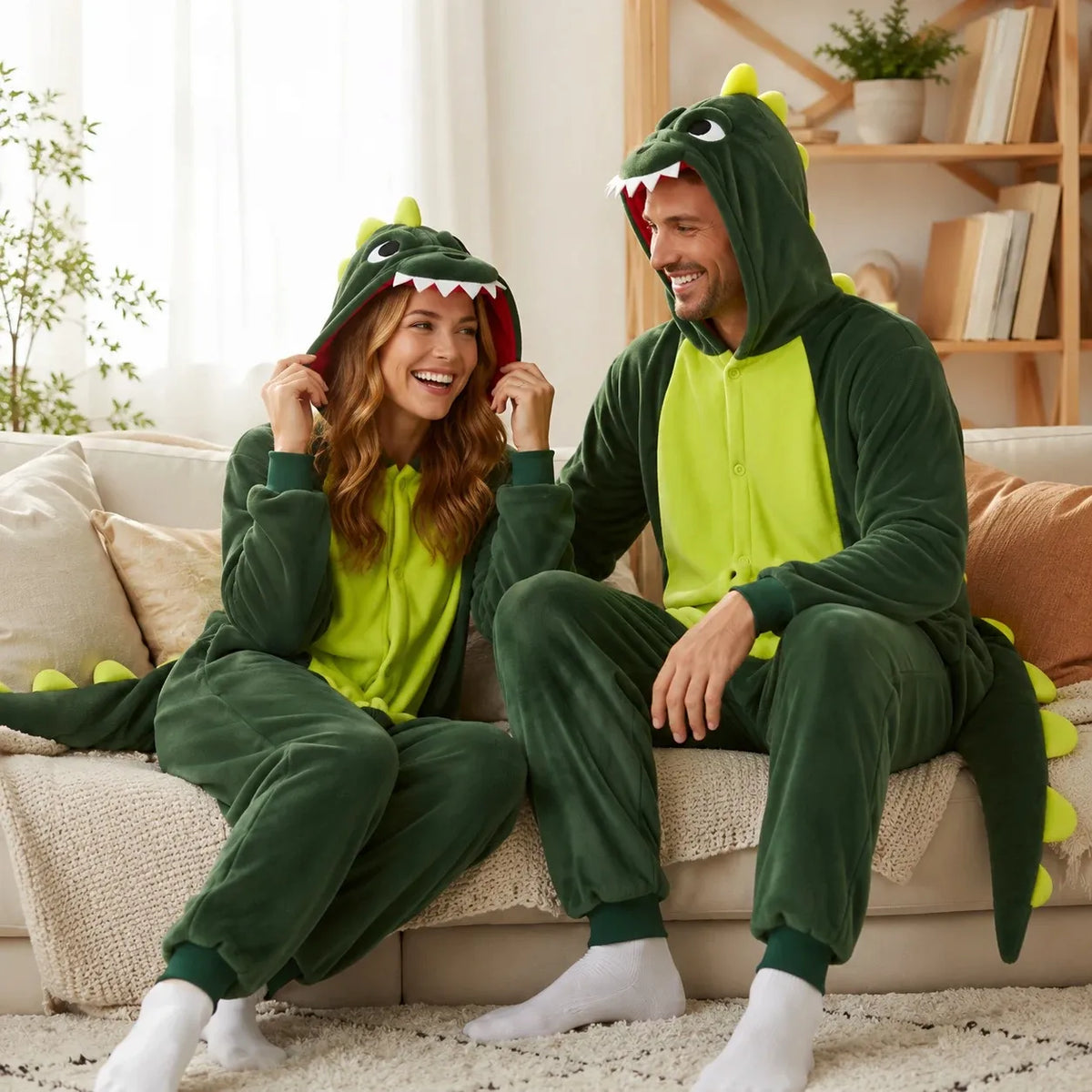 „Onesie“ tipo kigurumi pižama – žalio dinozauro kostiumas, XL, 175–185 cm