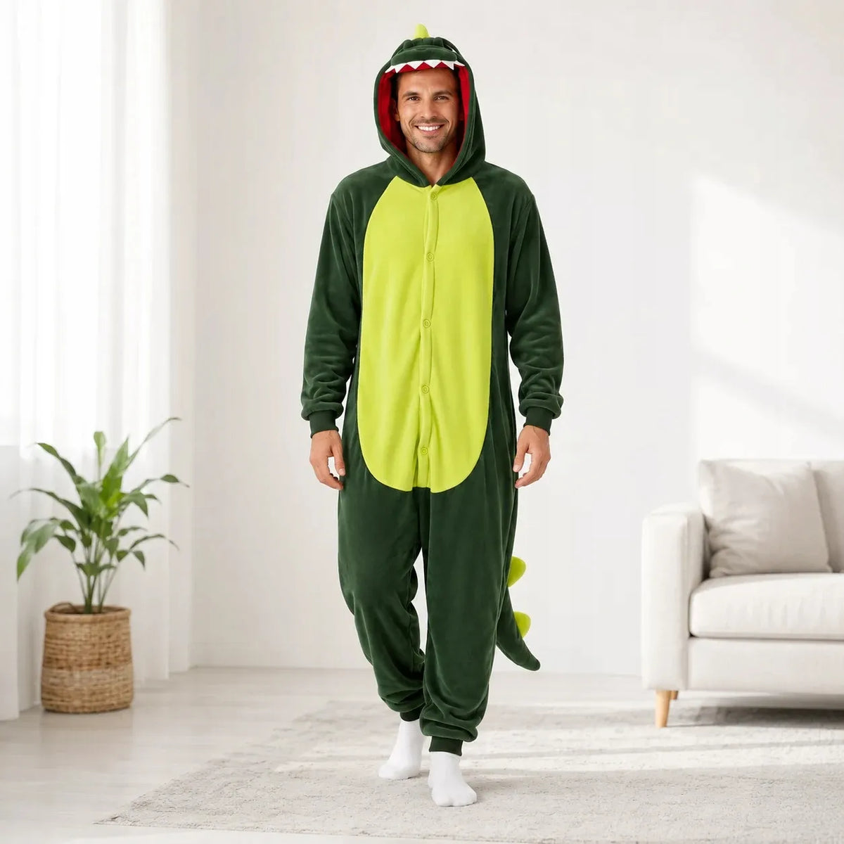 „Onesie“ tipo kigurumi pižama – žalio dinozauro kostiumas, XL, 175–185 cm