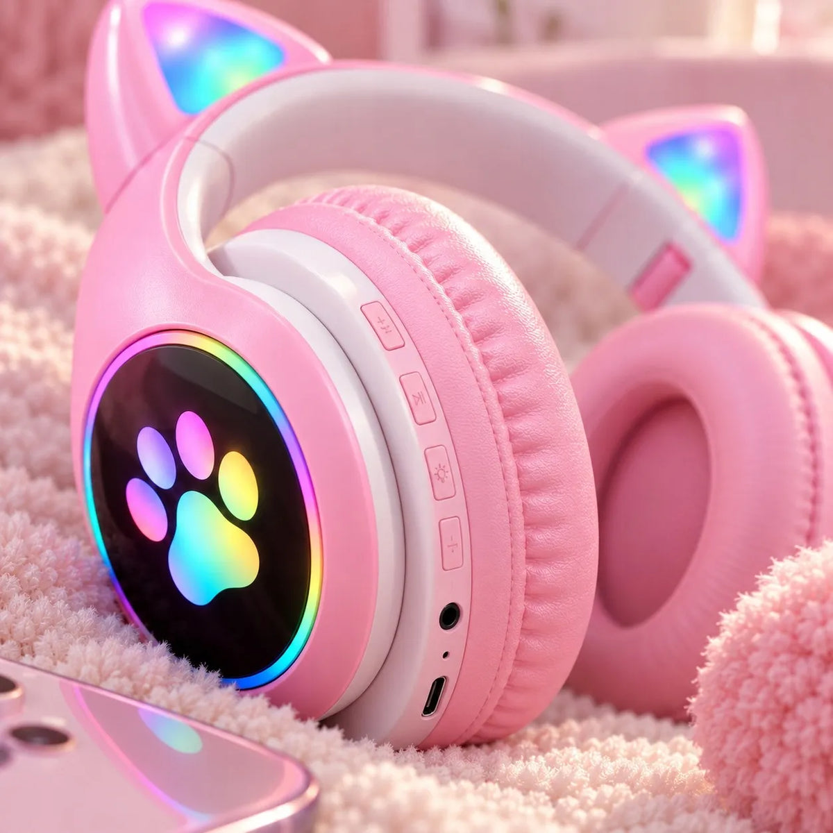ONIKUMA belaidės ausinės Bluetooth 5.0 su LED katės ausimis, violetinės, vaikams