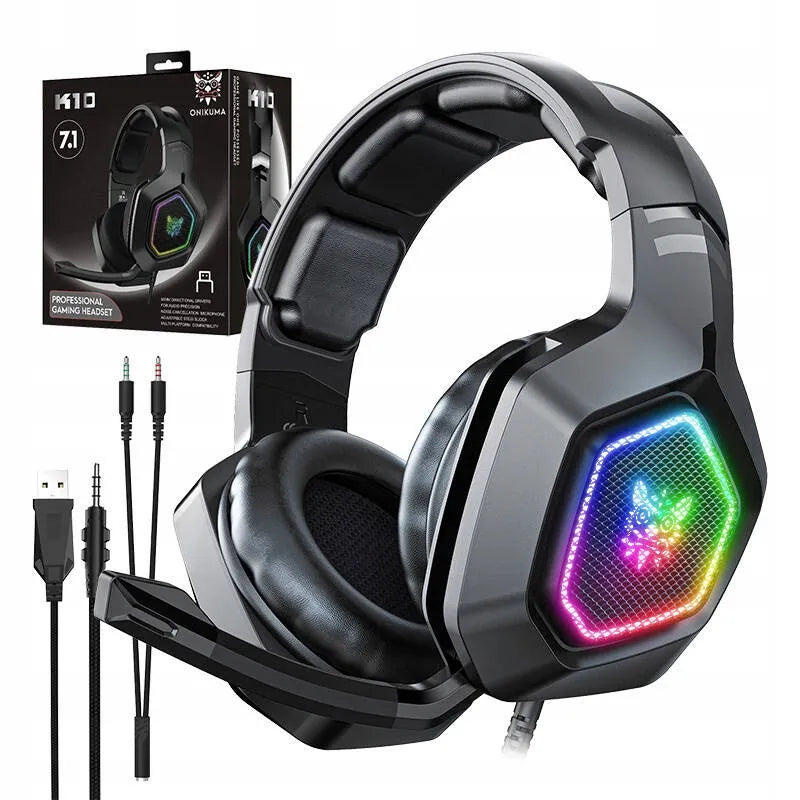 ONIKUMA K10 žaidimų ausinės su mikrofonu, laidinės, skirtos PC, PS4, Xbox