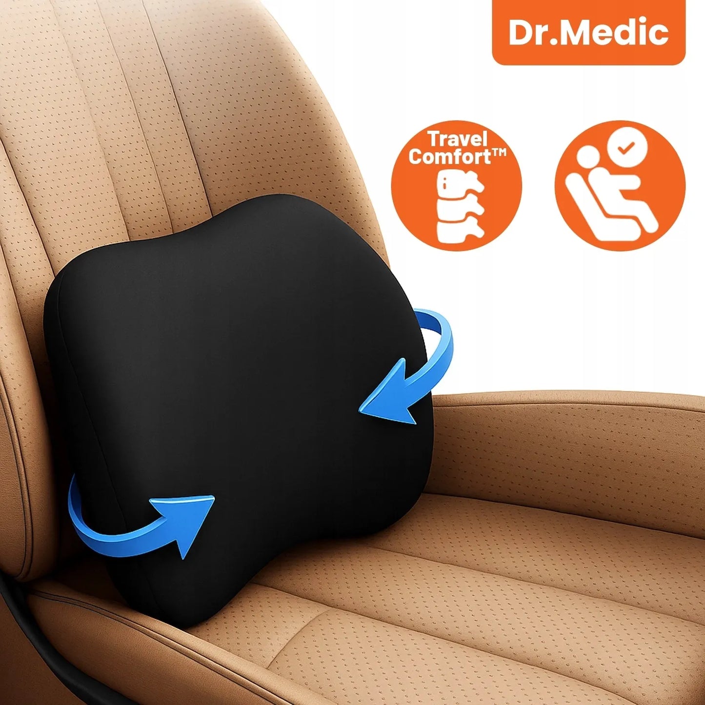 Ortopedinė juosmens atrama Dr.Medic kėdei arba automobiliui iš atminties putų