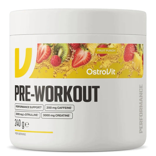 OstroVit Pre-Workout 240 g prieštreniruotinis papildas, vaisių punšo skonio
