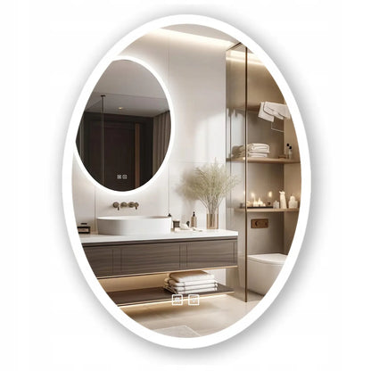 Ovalinis LED vonios veidrodis 60x80 cm su apšvietimu, sieninis, liečiamas